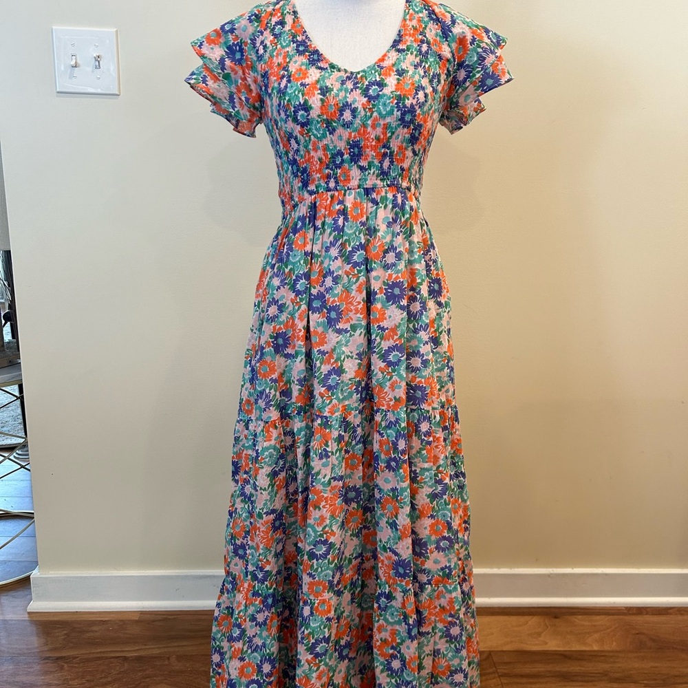 Banjanan Ira Smocked Maxi Dress~Gorgeous Floral Design~Size Small